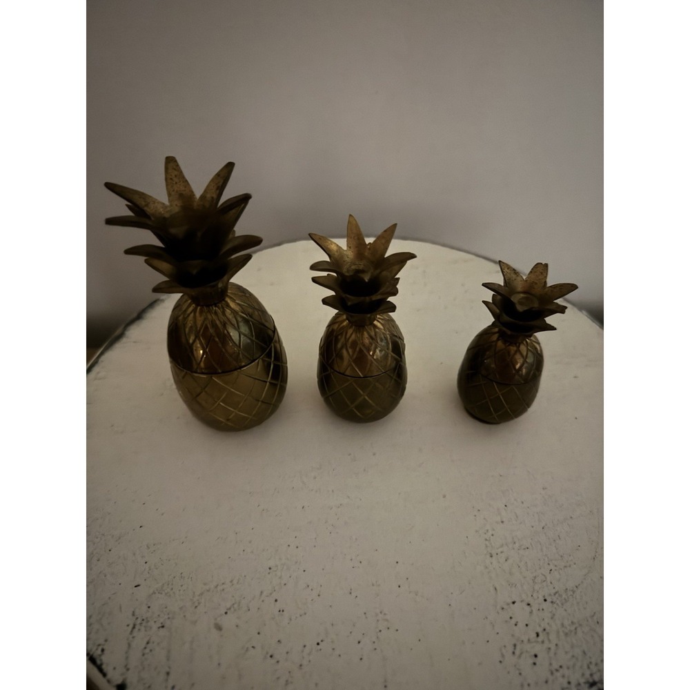 Vintage Brass Trinket Boxes Great Patina Set of 3